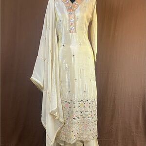 Elegant Cream Embroidered Dress with Dupatta
